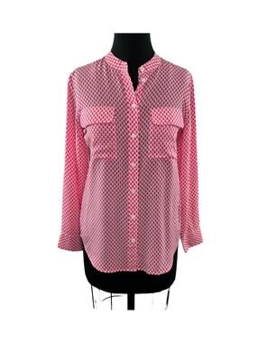 EQUIPMENT White Pink Top Silk Drop Print Pleated Button-Up Size X-Small XS